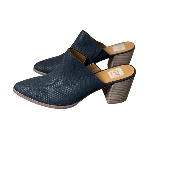 DOLCE VITA Tendle Block Heel Mule Sz 11 Black Snake Embossed Leather Pointy Toe - Picture 5 of 8